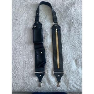 Bandolier Billie Utility Crossbody Strap in Black/Gold Pebble Leather